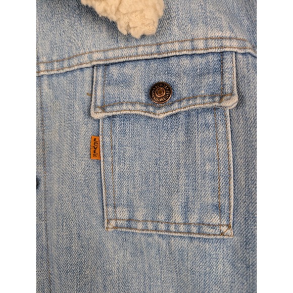 Vintage Levis Denim Sherpa Trucker Jacket Blue 70s 80s Orange Tab No Size Tag - Picture 3 of 8